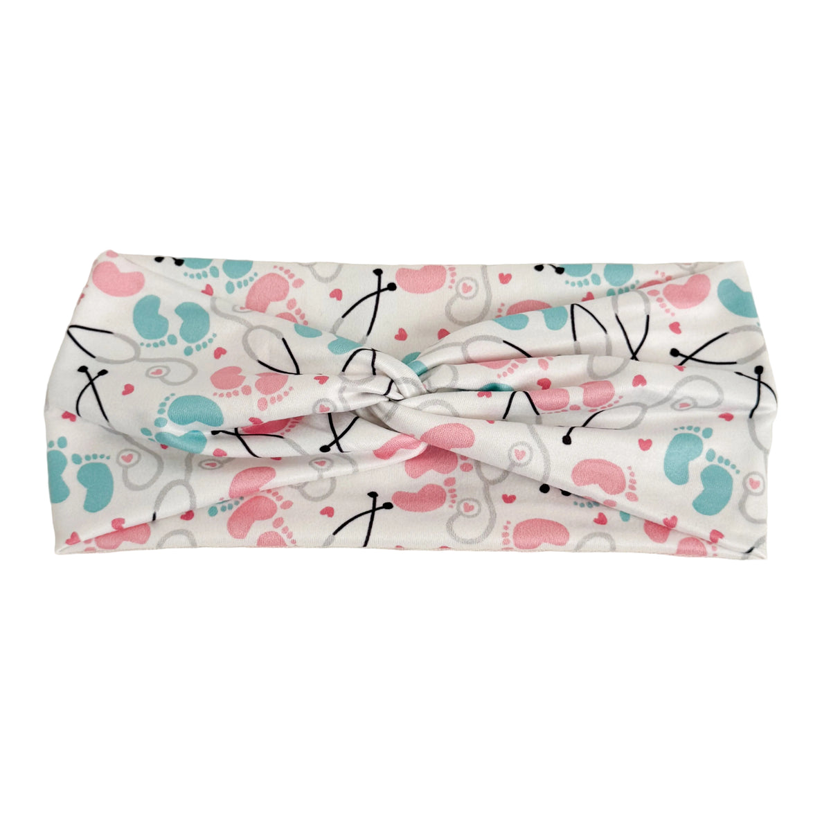 Labor & delivery print twist headband for nurses – handmade by Headband Studio