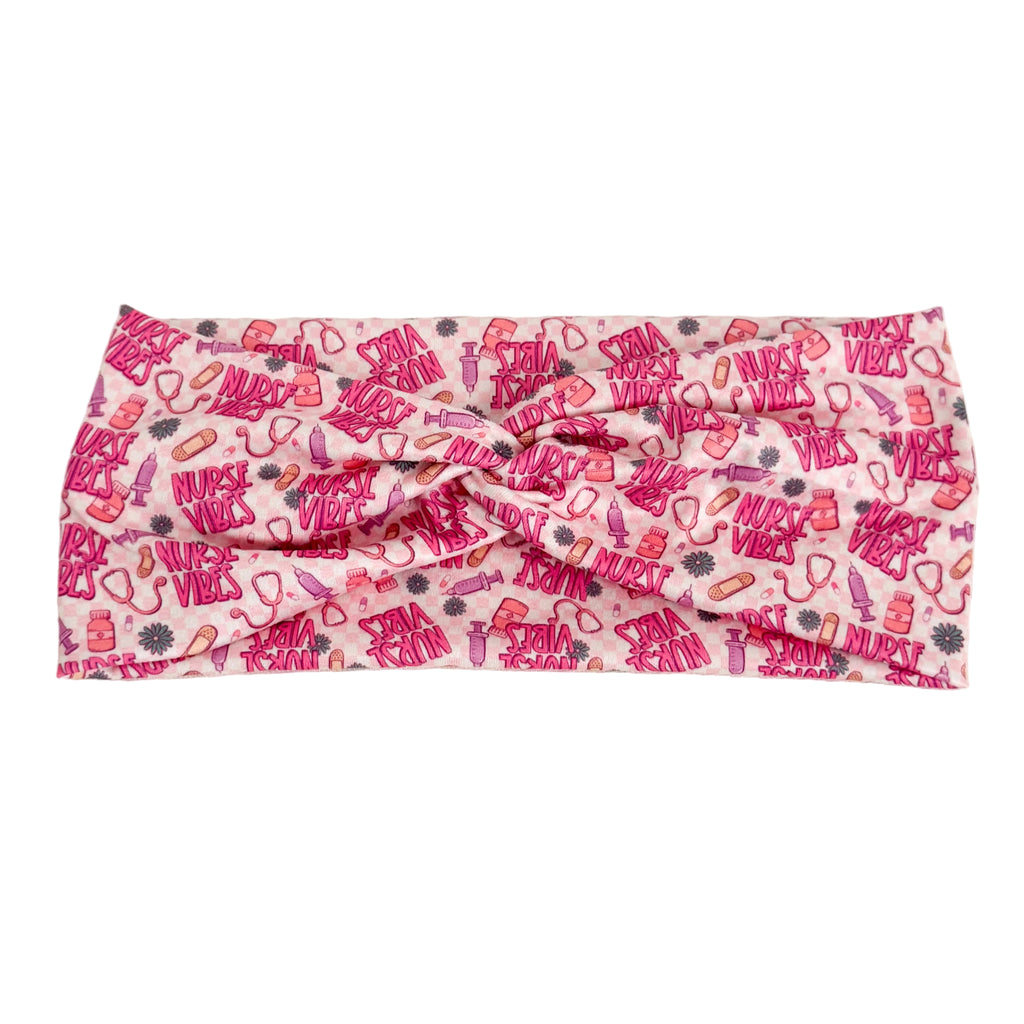 Nurse Vibes print twist headband for nurses – handmade by Headband Studio