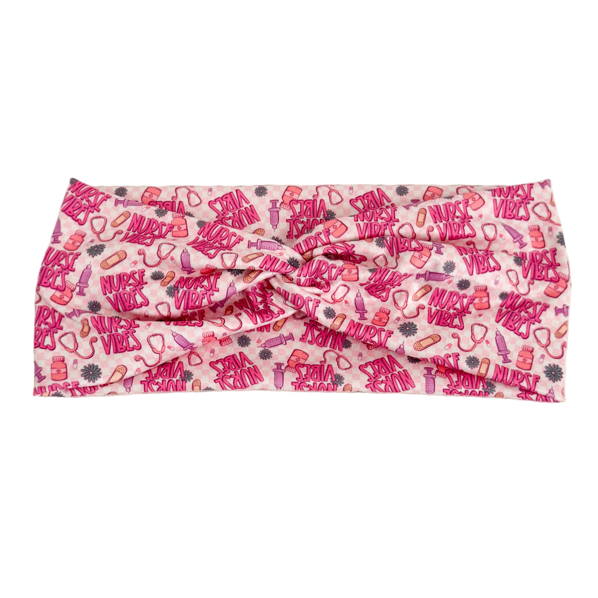 Nurse Vibes print twist headband for nurses – handmade by Headband Studio