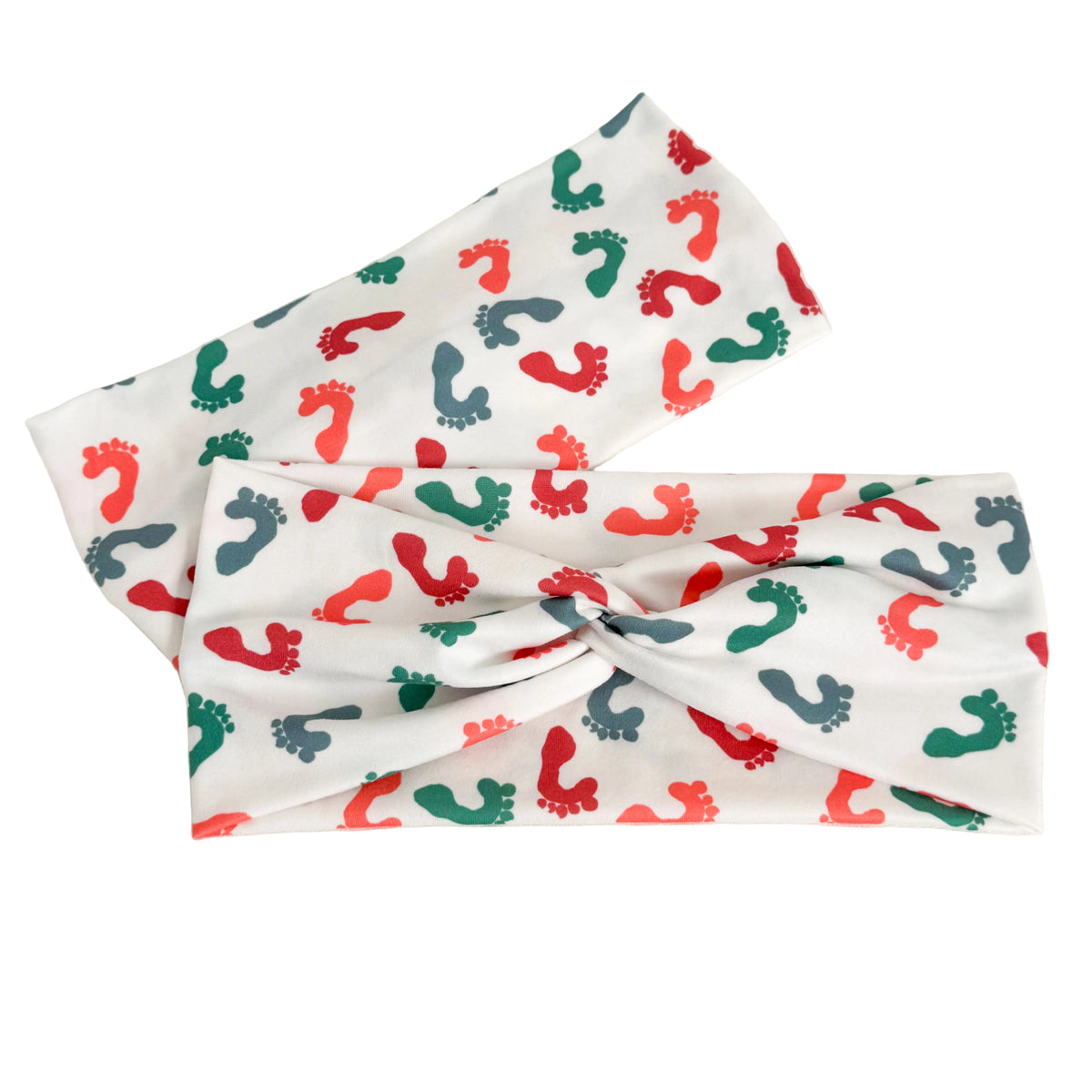 Baby feet print twist headband for labor & delivery and NICU nurses – handmade by Headband Studio