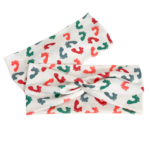 Baby feet print twist headband for labor & delivery and NICU nurses – handmade by Headband Studio