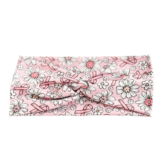 Breast Cancer Awareness Pink Ribbon Floral Twist Headband – Supportive & Stylish Hair Accessory Headband Studio