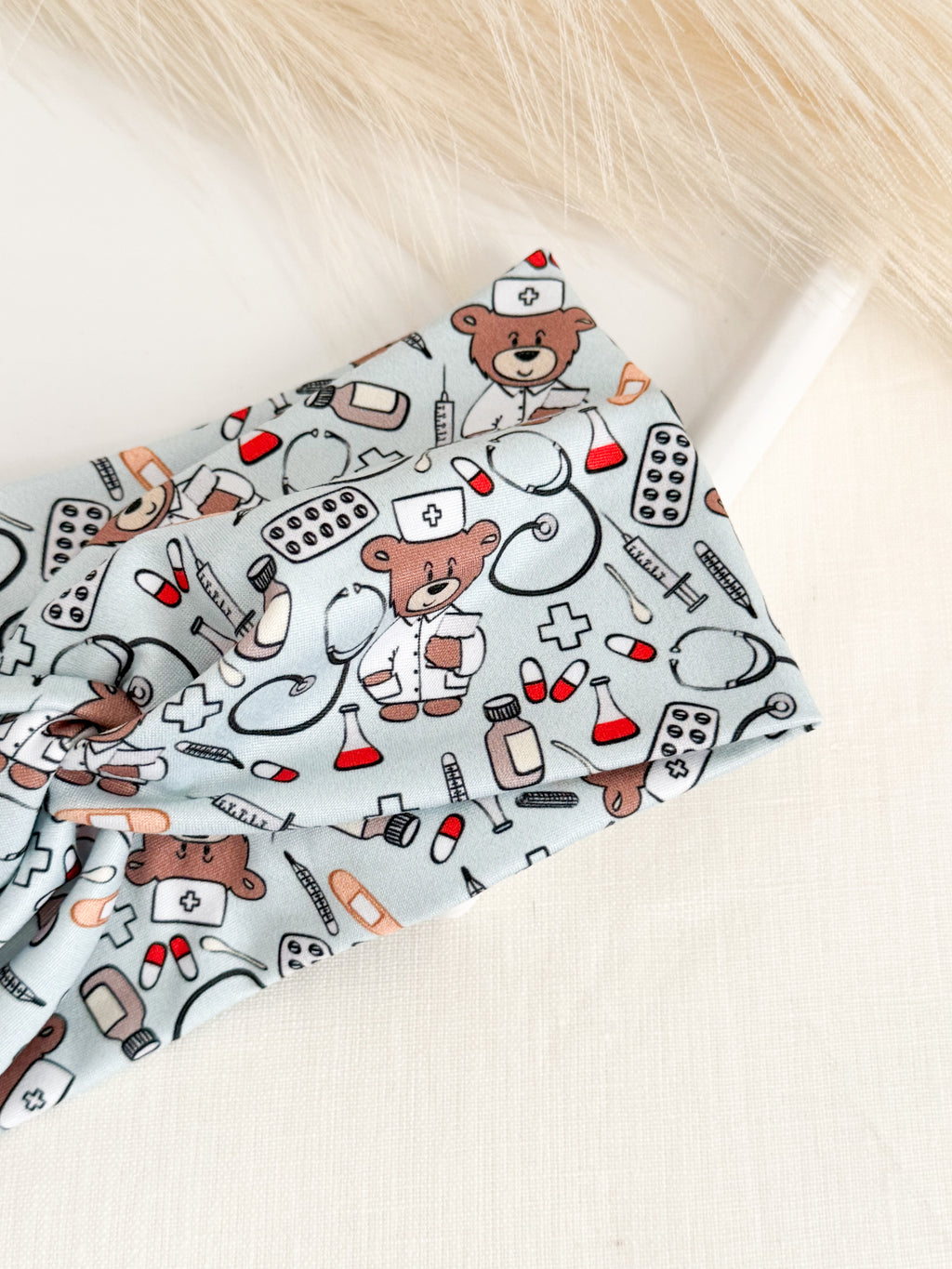 Doctor Bear Twist Headband – Handmade Gift for Doctors, Residents & Medical Students