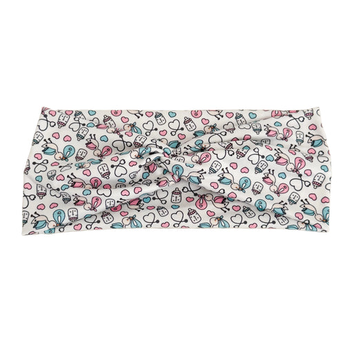 Baby stork print twist headband for labor & delivery nurses – handmade by Headband Studio