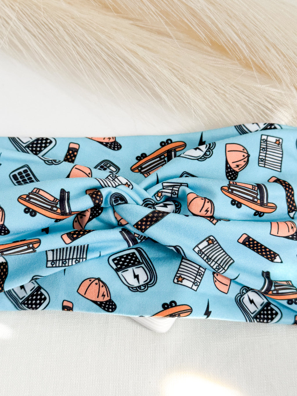 Sky Blue Skateboard Knotted Headband