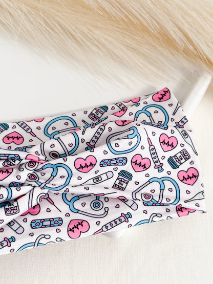 Pink Nurse Twist Headband – Comfortable Handmade Hair Accessory