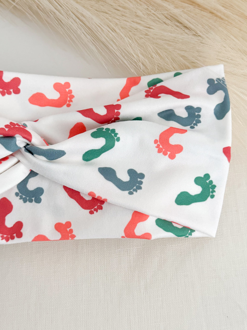 Baby feet print twist headband for labor & delivery and NICU nurses – handmade by Headband Studio