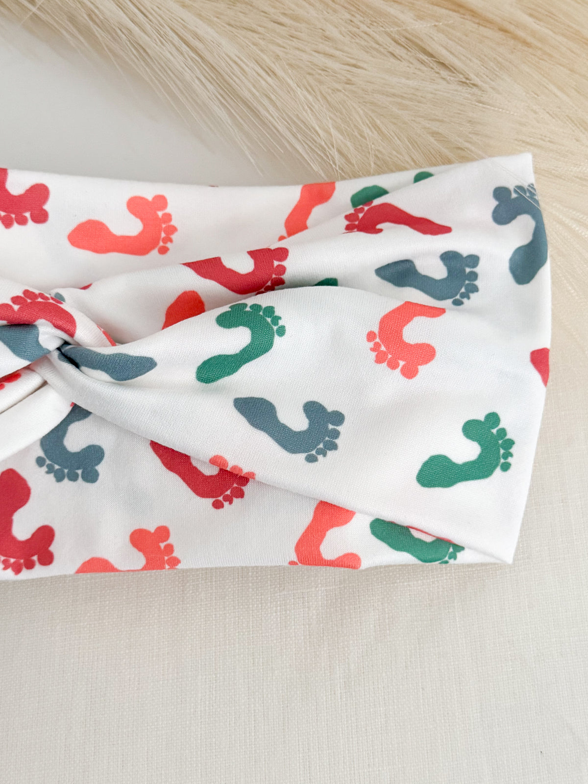 Baby feet print twist headband for labor & delivery and NICU nurses – handmade by Headband Studio