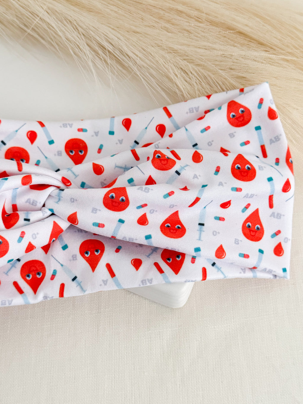 Blood Drops & Syringes Phlebotomy Headband – Handmade Gift for Phlebotomists