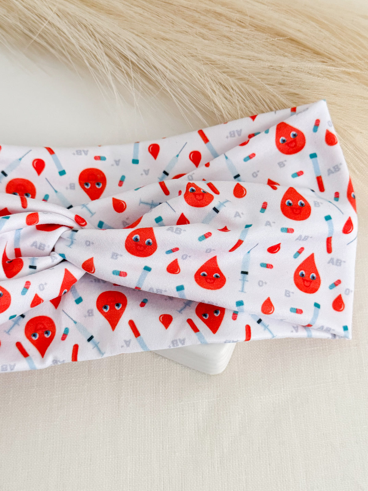 Blood Drops & Syringes Phlebotomy Headband – Handmade Gift for Phlebotomists