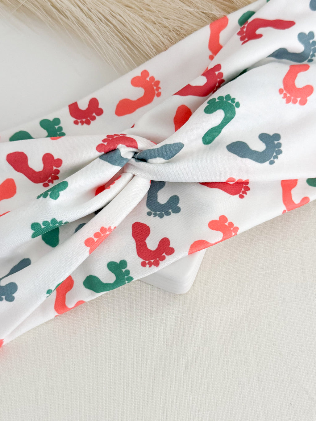 Baby feet print twist headband for labor & delivery and NICU nurses – handmade by Headband Studio