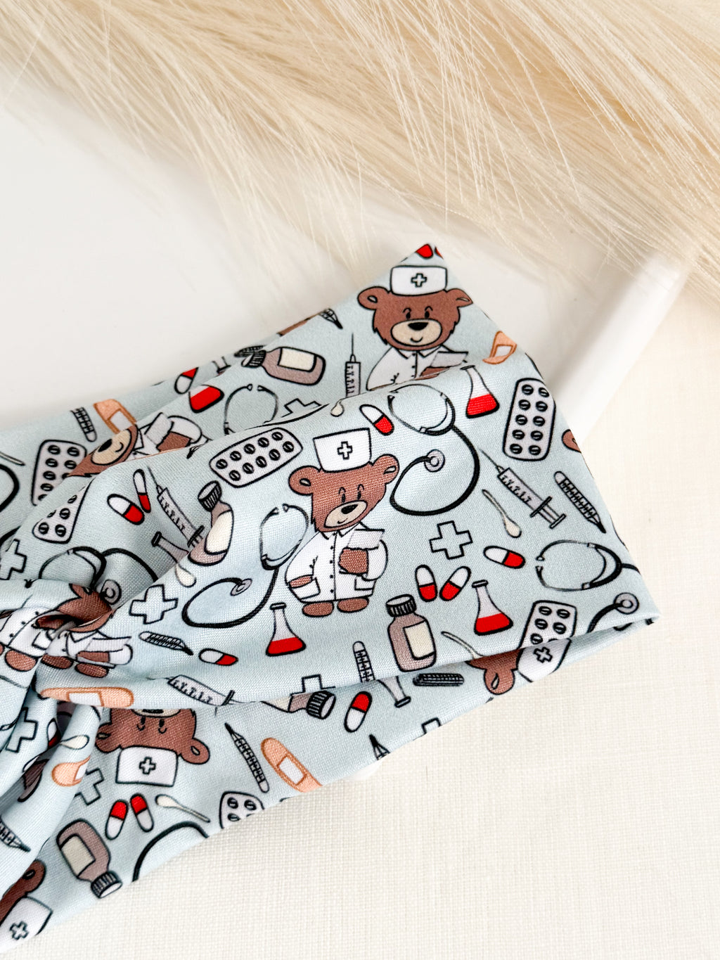 Doctor Bear Twist Headband – Handmade Gift for Doctors, Residents & Medical Students