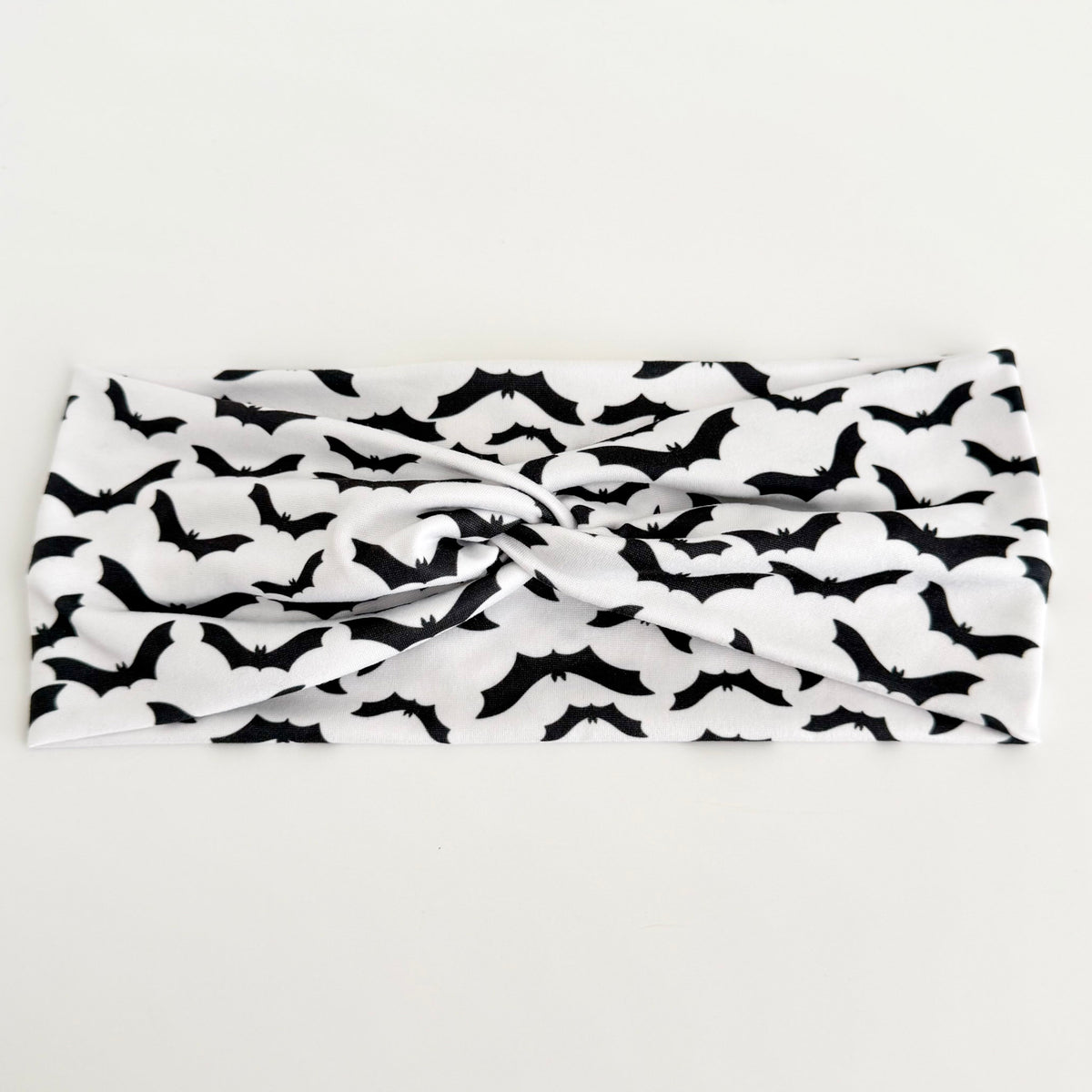 Black and White Bats twist headband with black bats on white