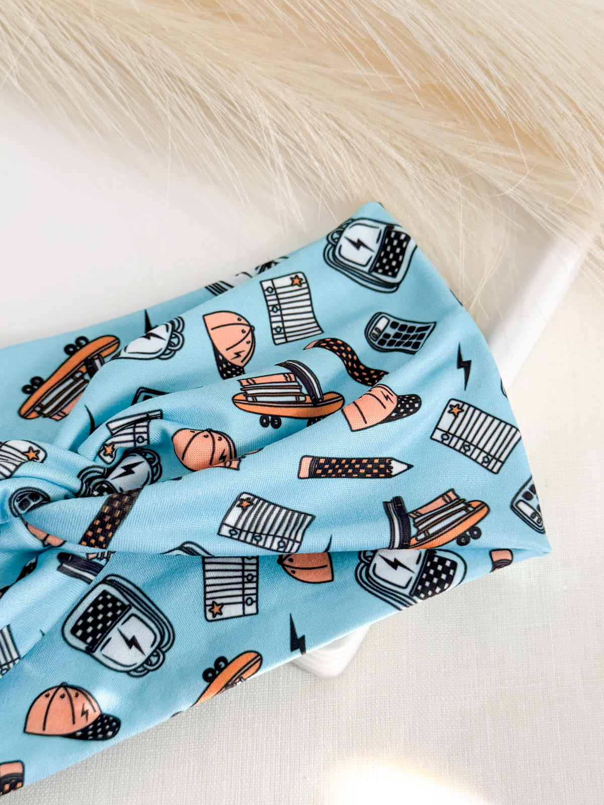 Sky Blue Skateboard Knotted Headband