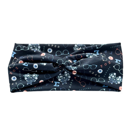 Black Optometry Twist Headband – Eye Chart & Vision Print Hair Accessory for Eye Care Professionals Headband Studio