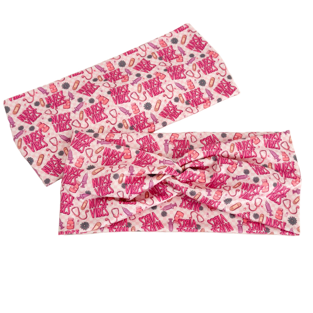 Nurse Vibes print twist headband for nurses – handmade by Headband Studio