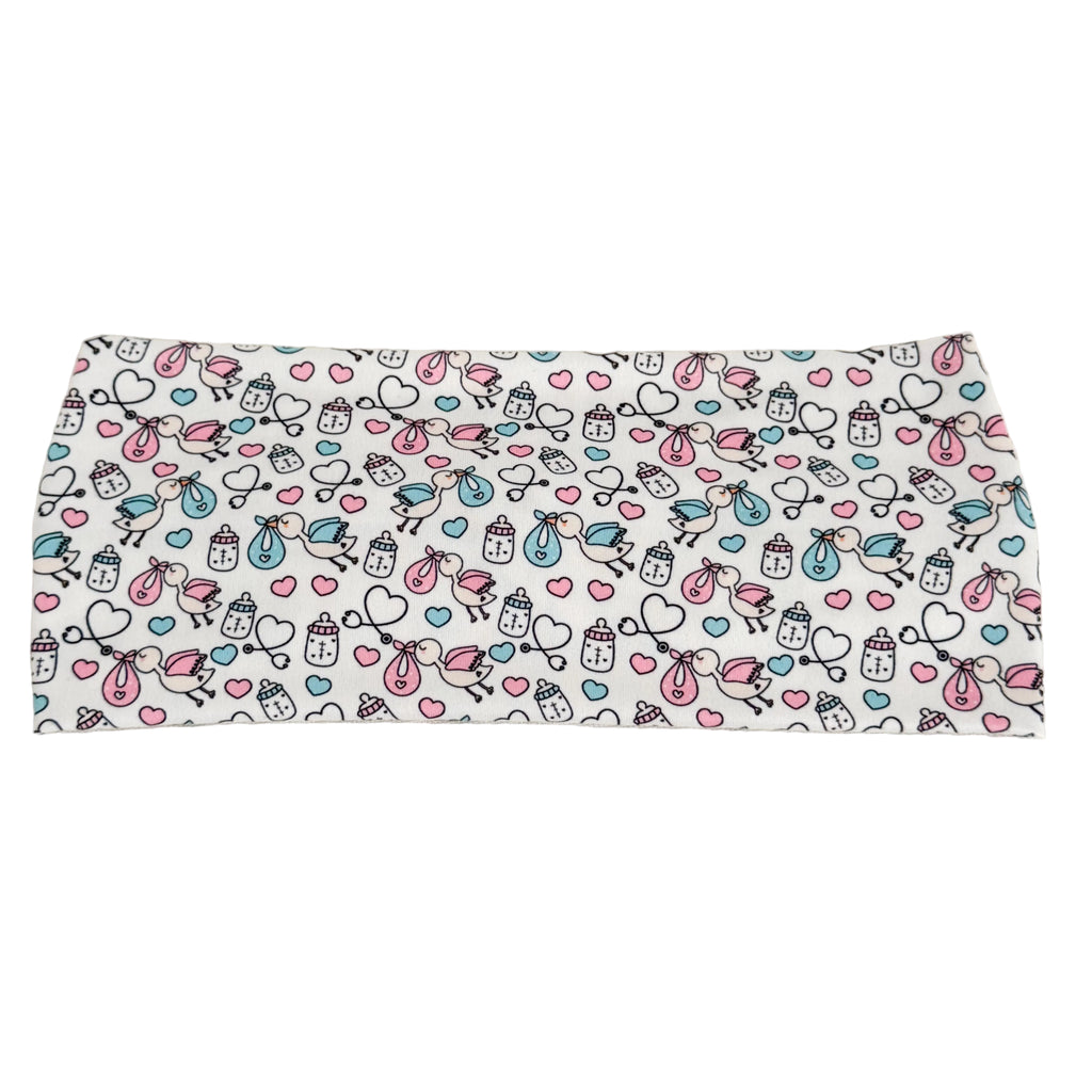 Baby stork print twist headband for labor & delivery nurses – handmade by Headband Studio