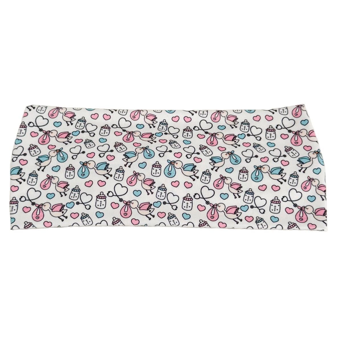 Baby stork print twist headband for labor & delivery nurses – handmade by Headband Studio