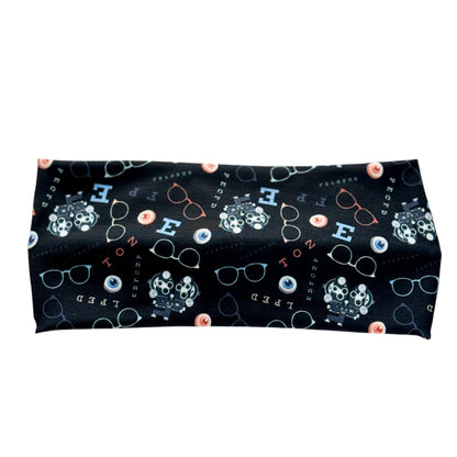 Black Optometry Twist Headband – Eye Chart & Vision Print Hair Accessory for Eye Care Professionals Headband Studio