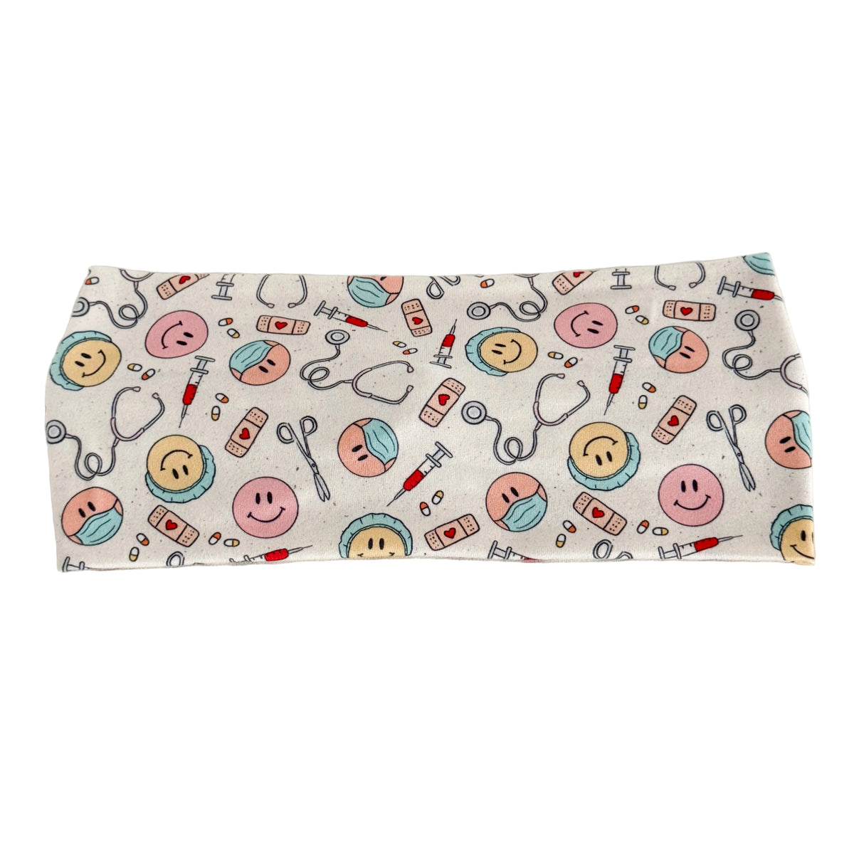 Medical smiles print twist headband for nurses and healthcare workers – handmade by Headband Studio