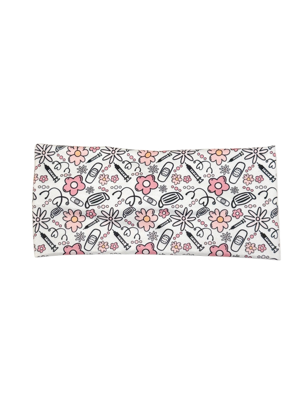 Medical flowers print twist headband for nurses and healthcare workers – handmade by Headband Studio