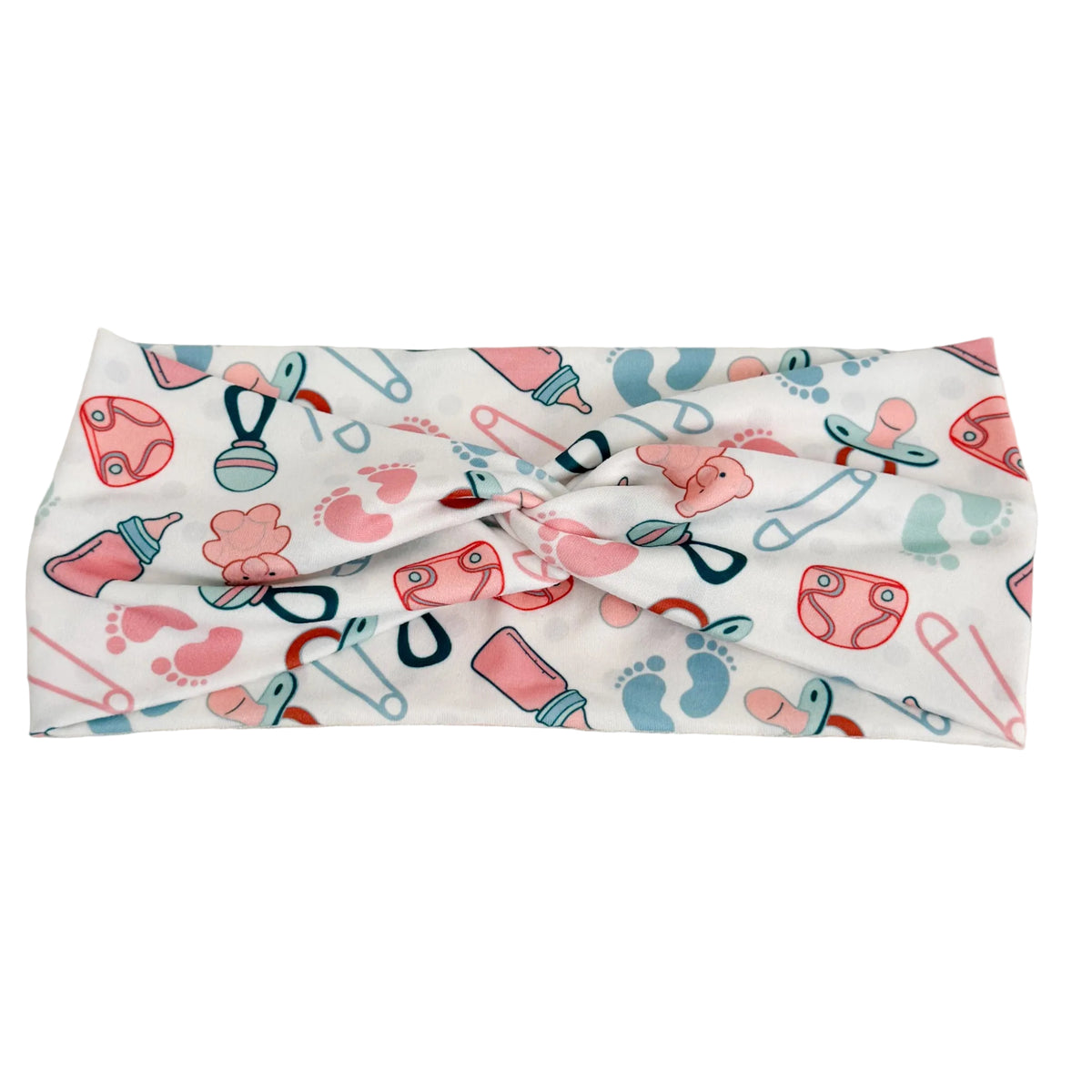 Newborn trinkets print twist headband for labor & delivery nurses – handmade by Headband Studio