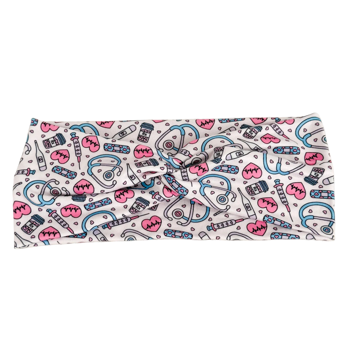 Pink twist headband for nurses – soft, non-slip, handmade by Headband Studio