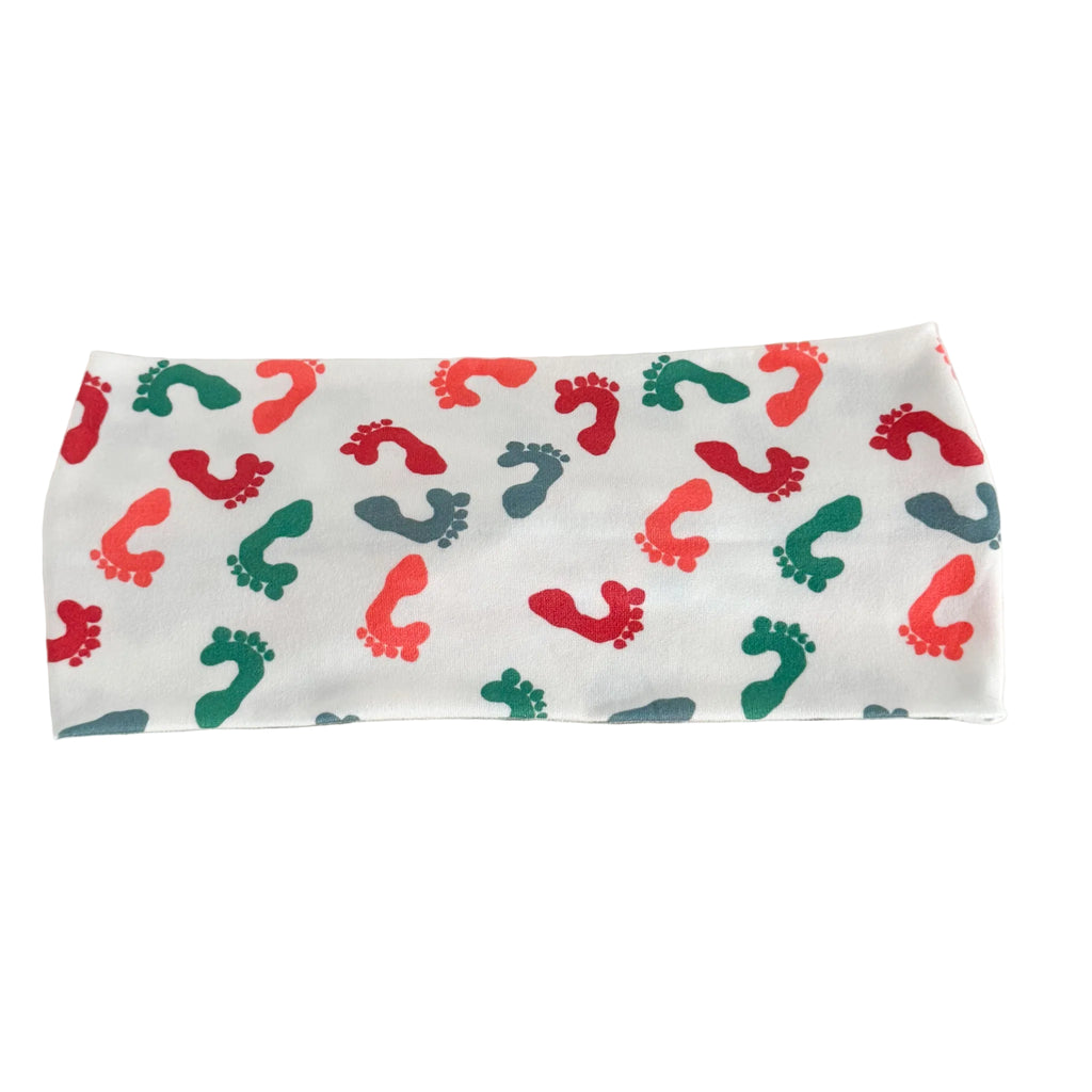 Baby feet print twist headband for labor & delivery and NICU nurses – handmade by Headband Studio