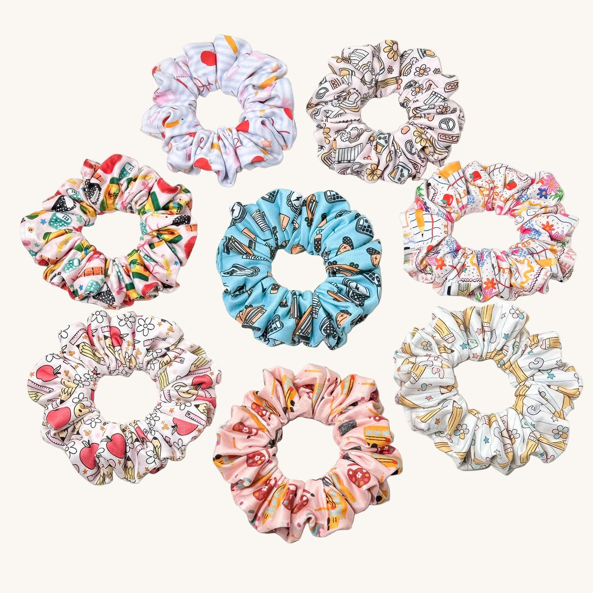 Back-to-school print scrunchie for teachers – handmade by Headband Studio