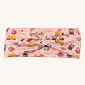 Blush pink school bus print knotted headband for teachers – handmade by Headband Studio