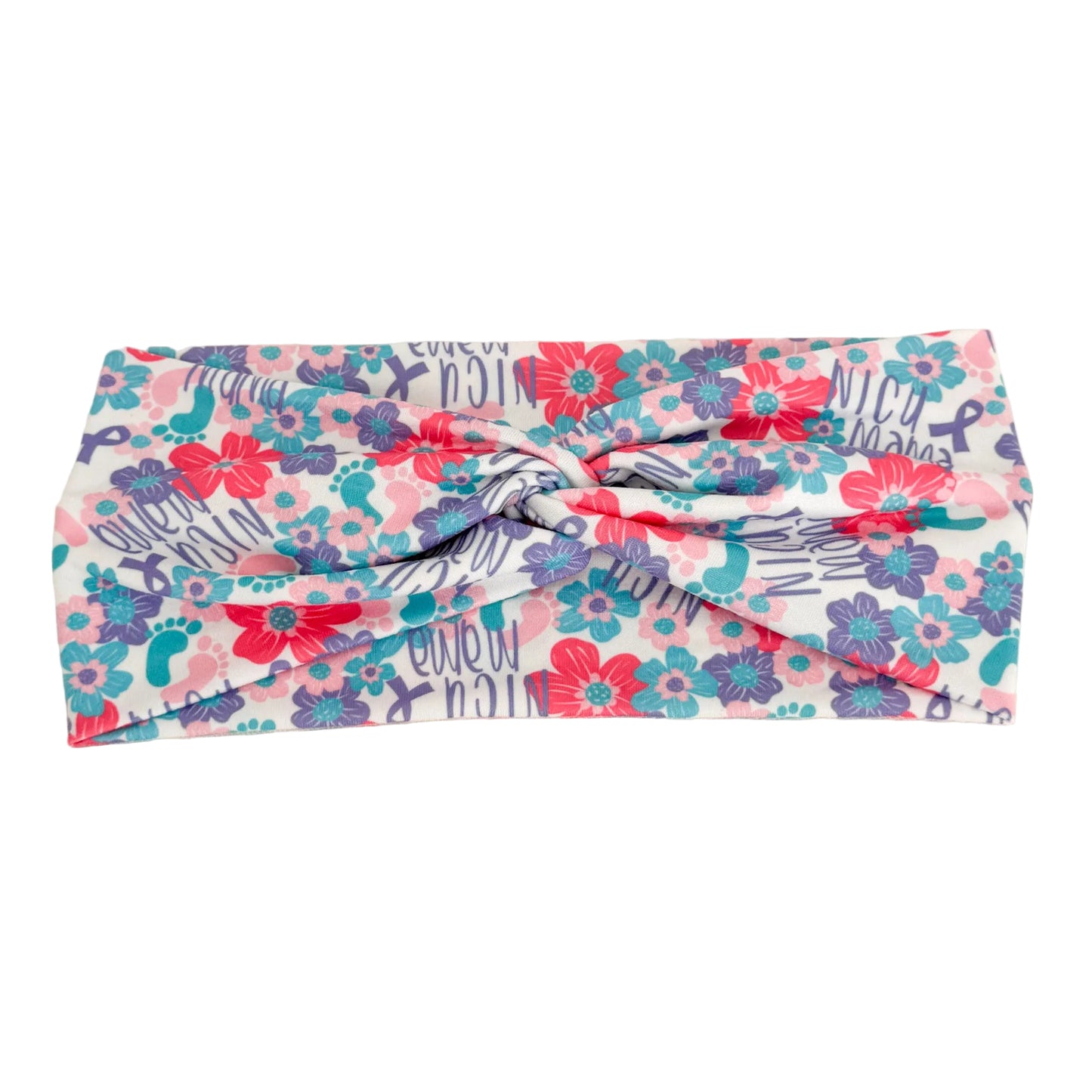 NICU Floral patterned headband on a white background