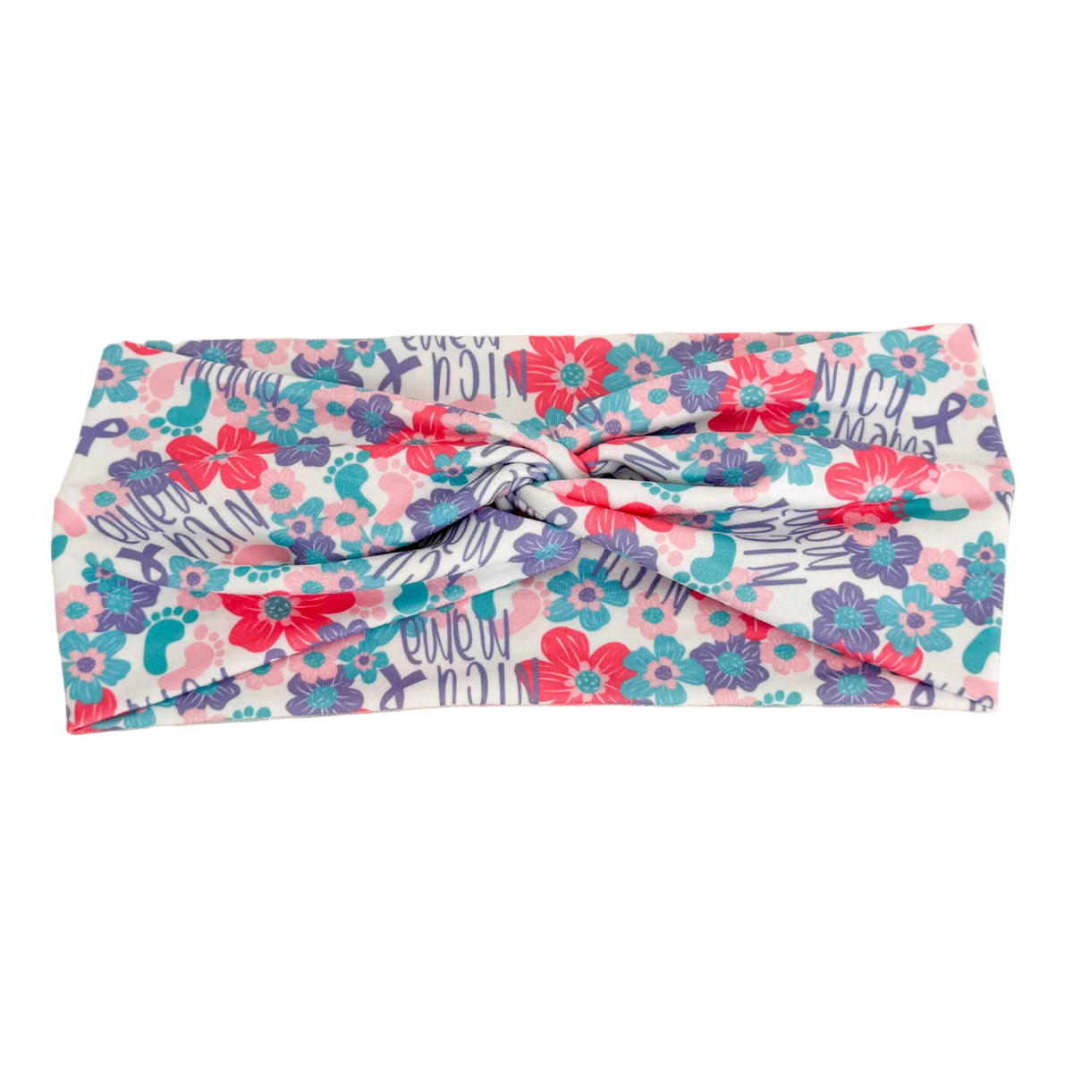 NICU Floral patterned headband on a white background