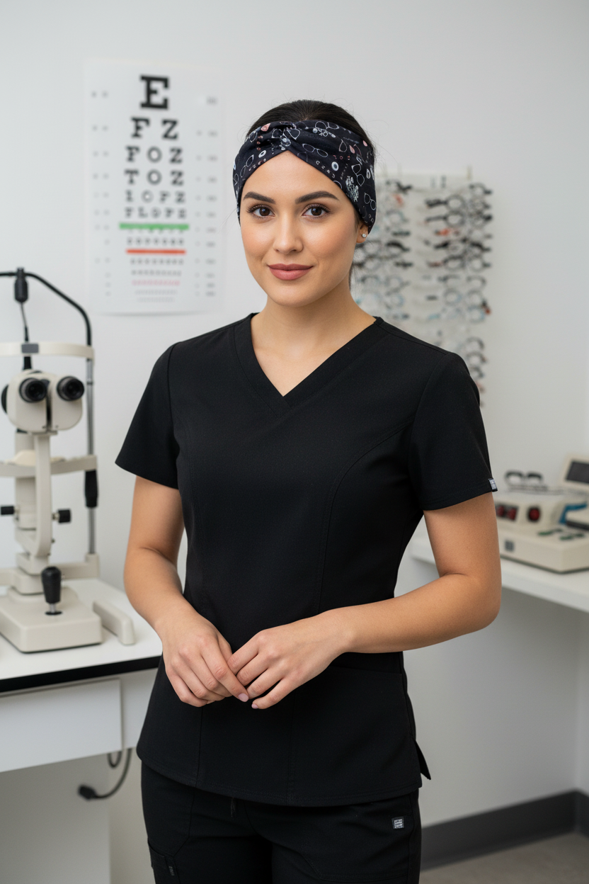Black eyeglass-print optometry headband – handmade by Headband Studio