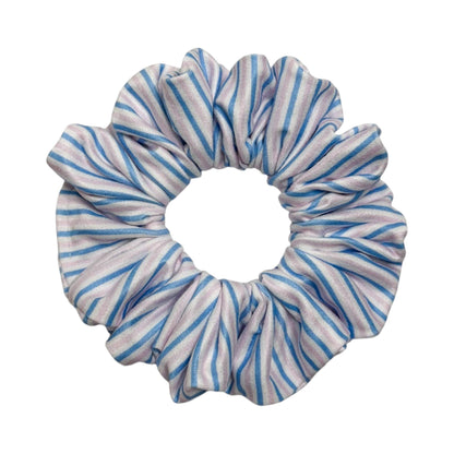 Headband Studio pastel pink and blue striped scrunchie made from soft polyester for comfortable all-day wear.