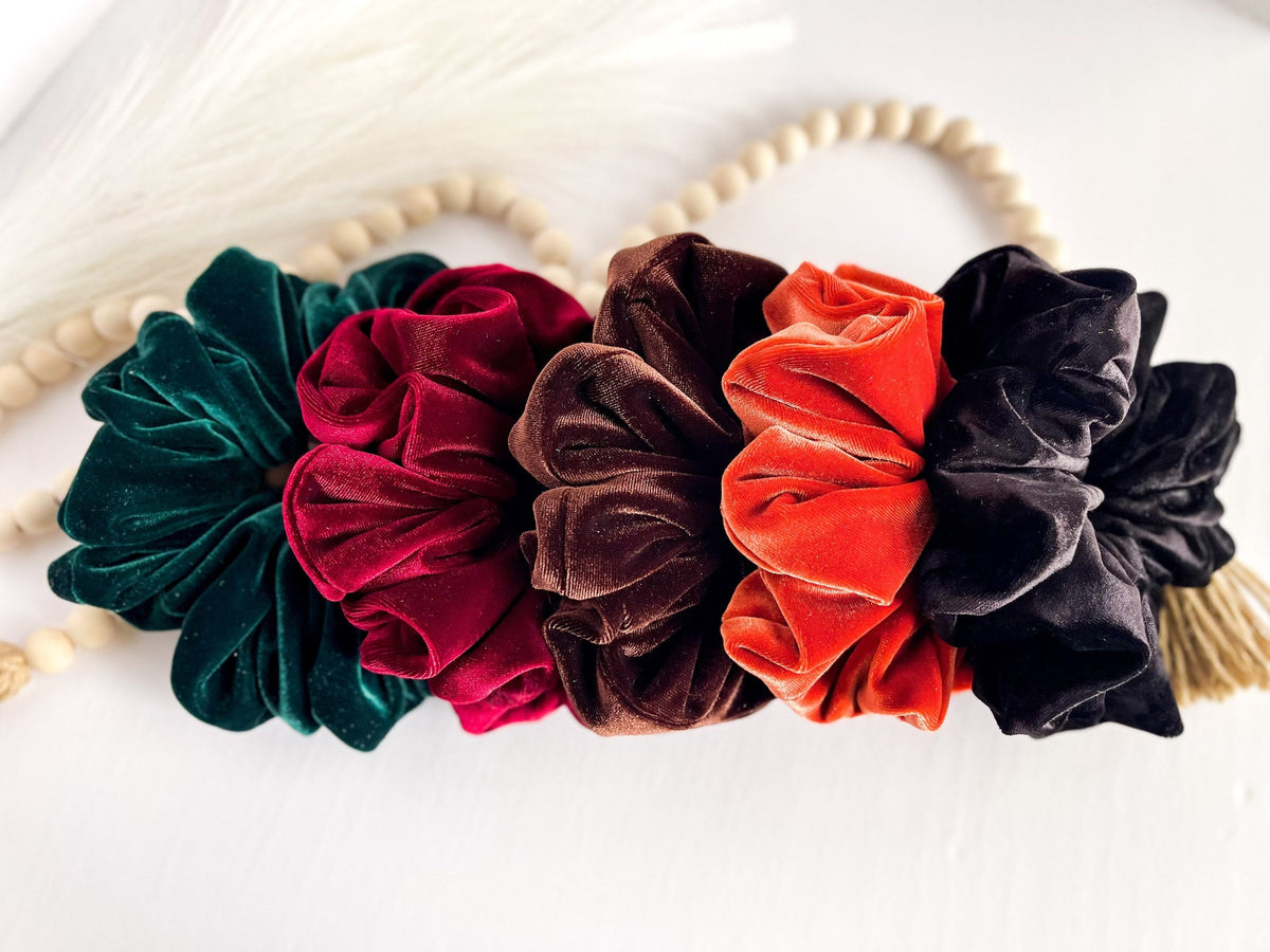 Oversized velvet scrunchie, soft luxury hair tie and wrist accessory – handmade by Headband Studio
