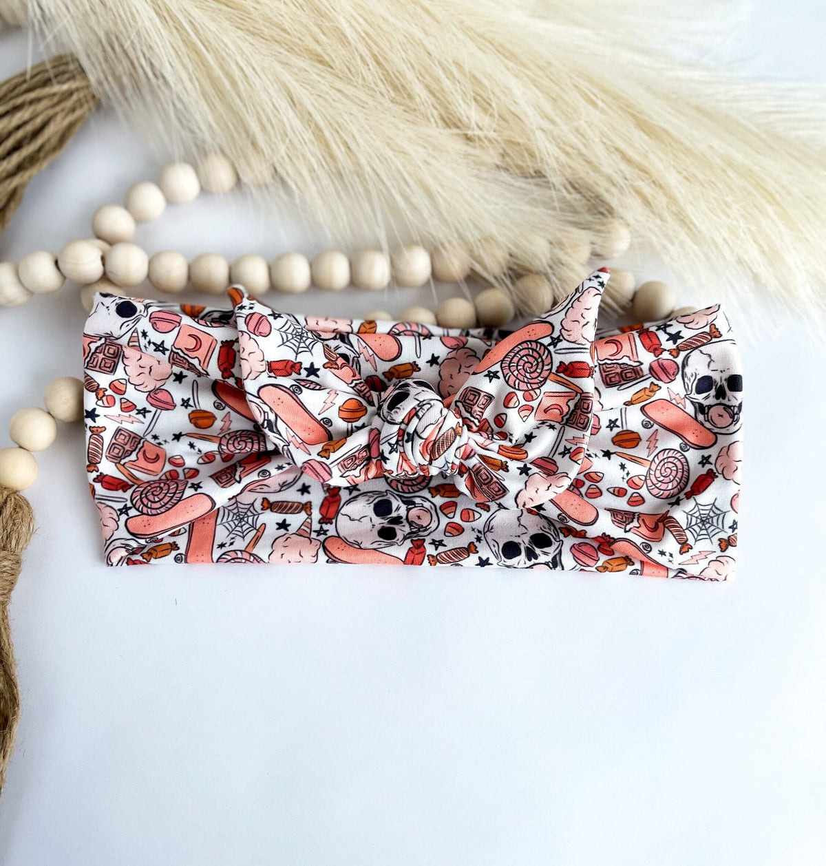 Halloween Knotted Tie Headband, Festive Print Head Scarf Headband Studio