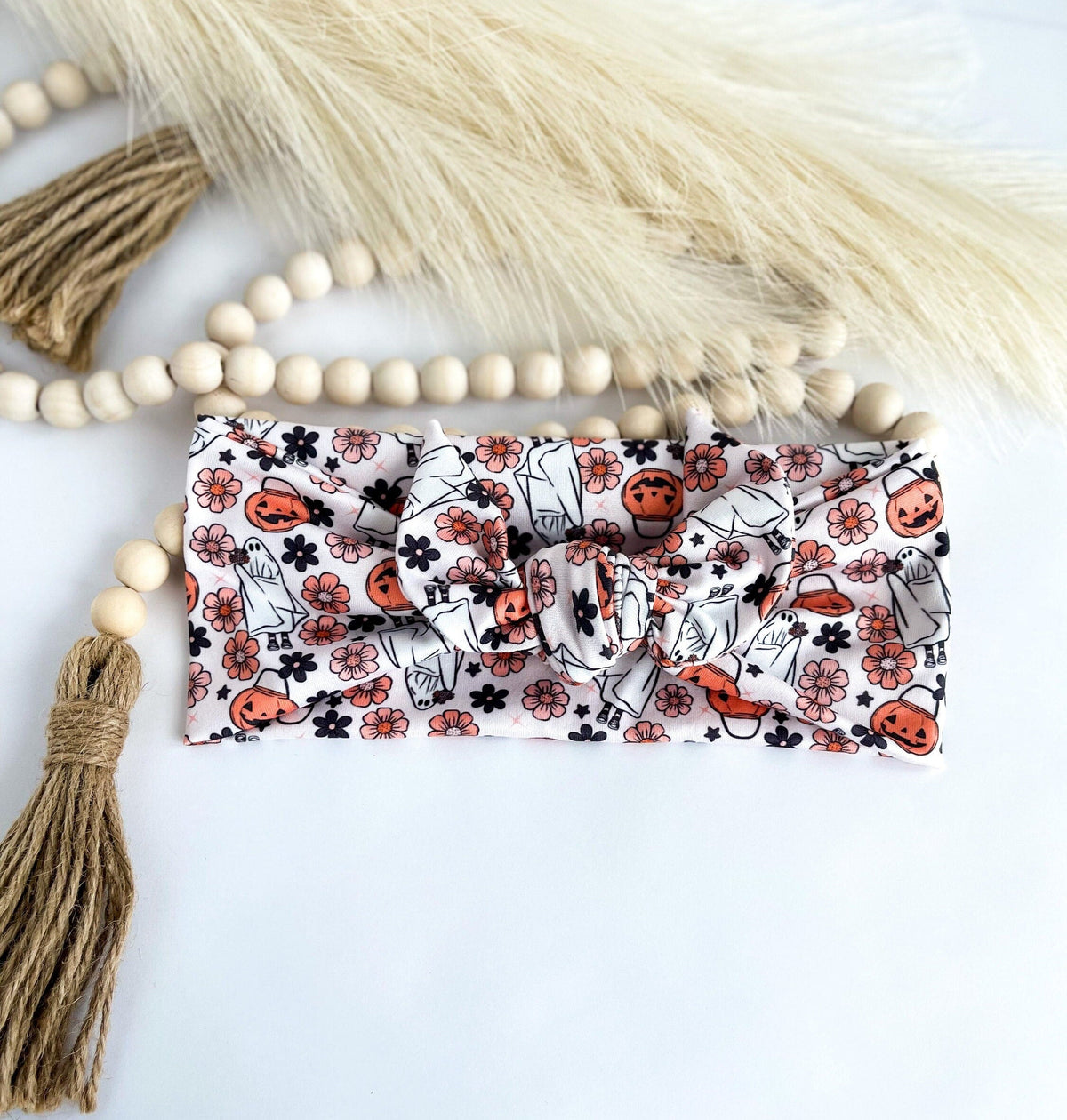 Halloween Knotted Tie Headband, Festive Print Head Scarf Headband Studio