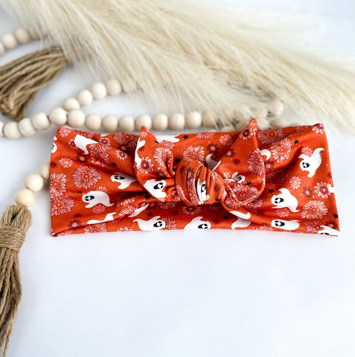 Halloween Knotted Tie Headband, Festive Print Head Scarf Headband Studio