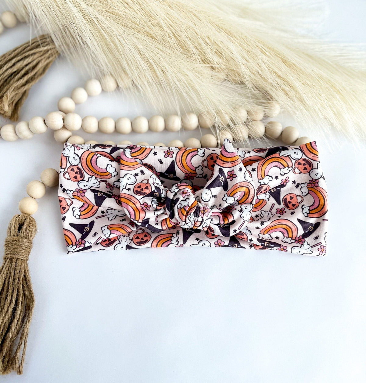 Halloween Knotted Tie Headband, Festive Print Head Scarf Headband Studio