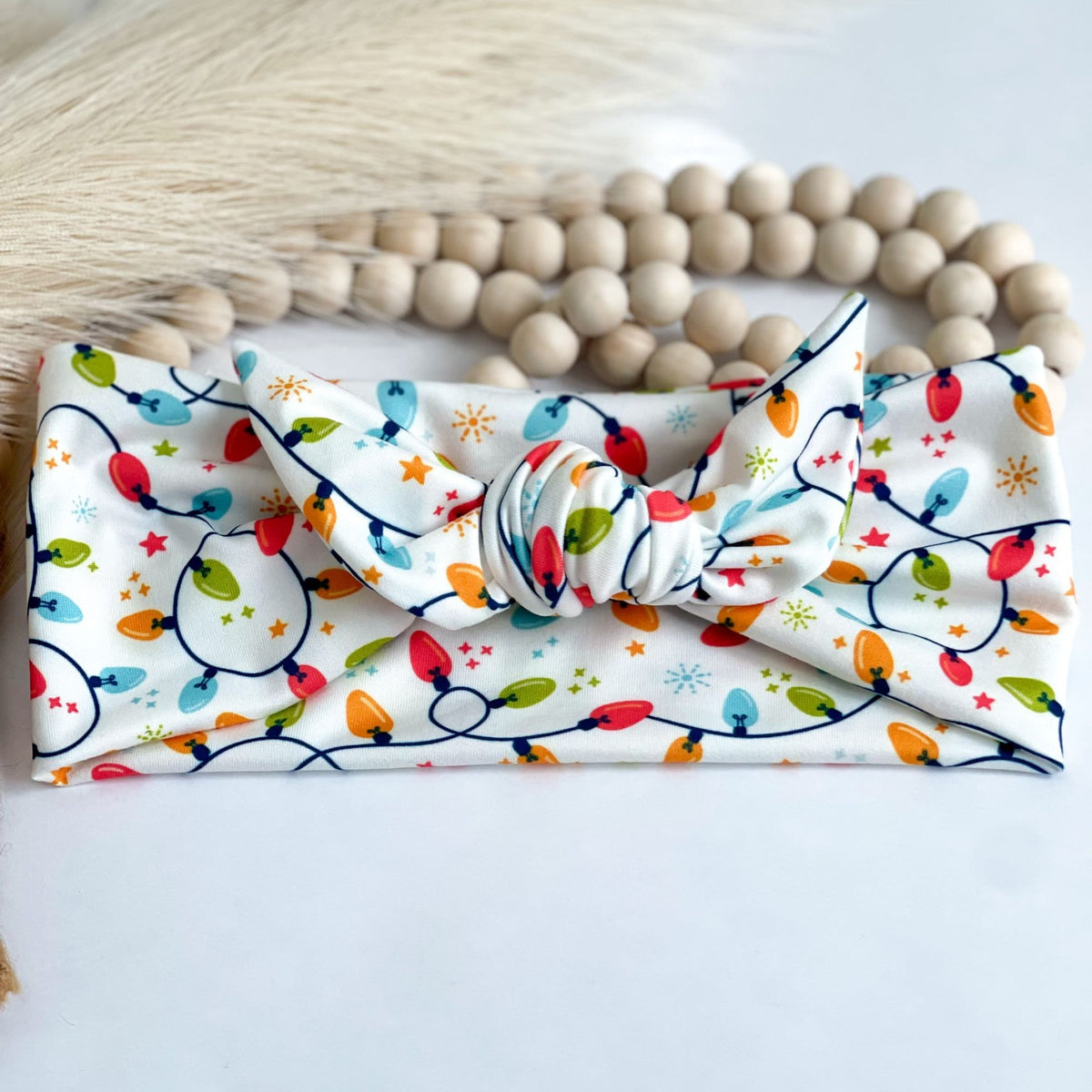 Christmas Headband for Women, Candy Cane Lights, Holiday Party Self-Tie Headband Headband Studio