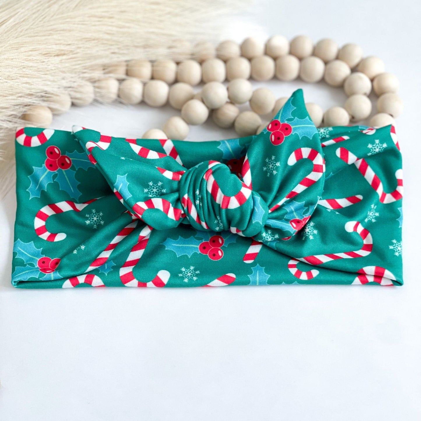 Christmas Headband for Women, Candy Cane Lights, Holiday Party Self-Tie Headband Headband Studio