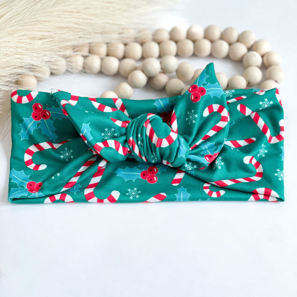 Christmas Headband for Women, Candy Cane Lights, Holiday Party Self-Tie Headband Headband Studio