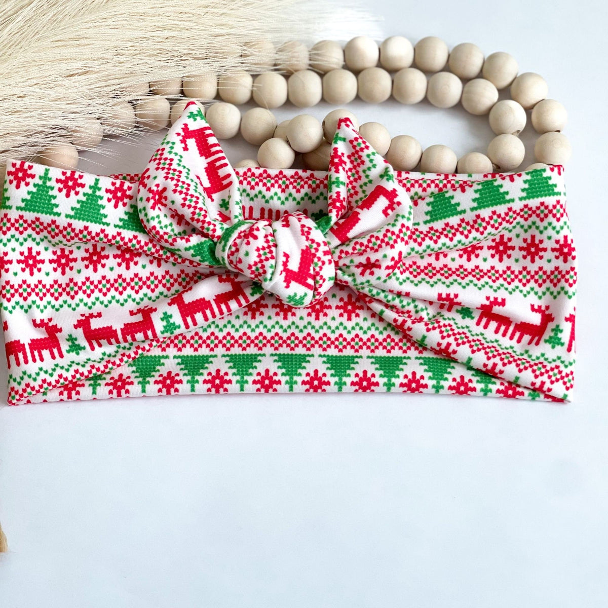 Christmas Headband for Women, Candy Cane Lights, Holiday Party Self-Tie Headband Headband Studio