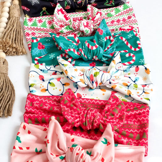 Christmas Headband for Women, Candy Cane Lights, Holiday Party Self-Tie Headband Headband Studio