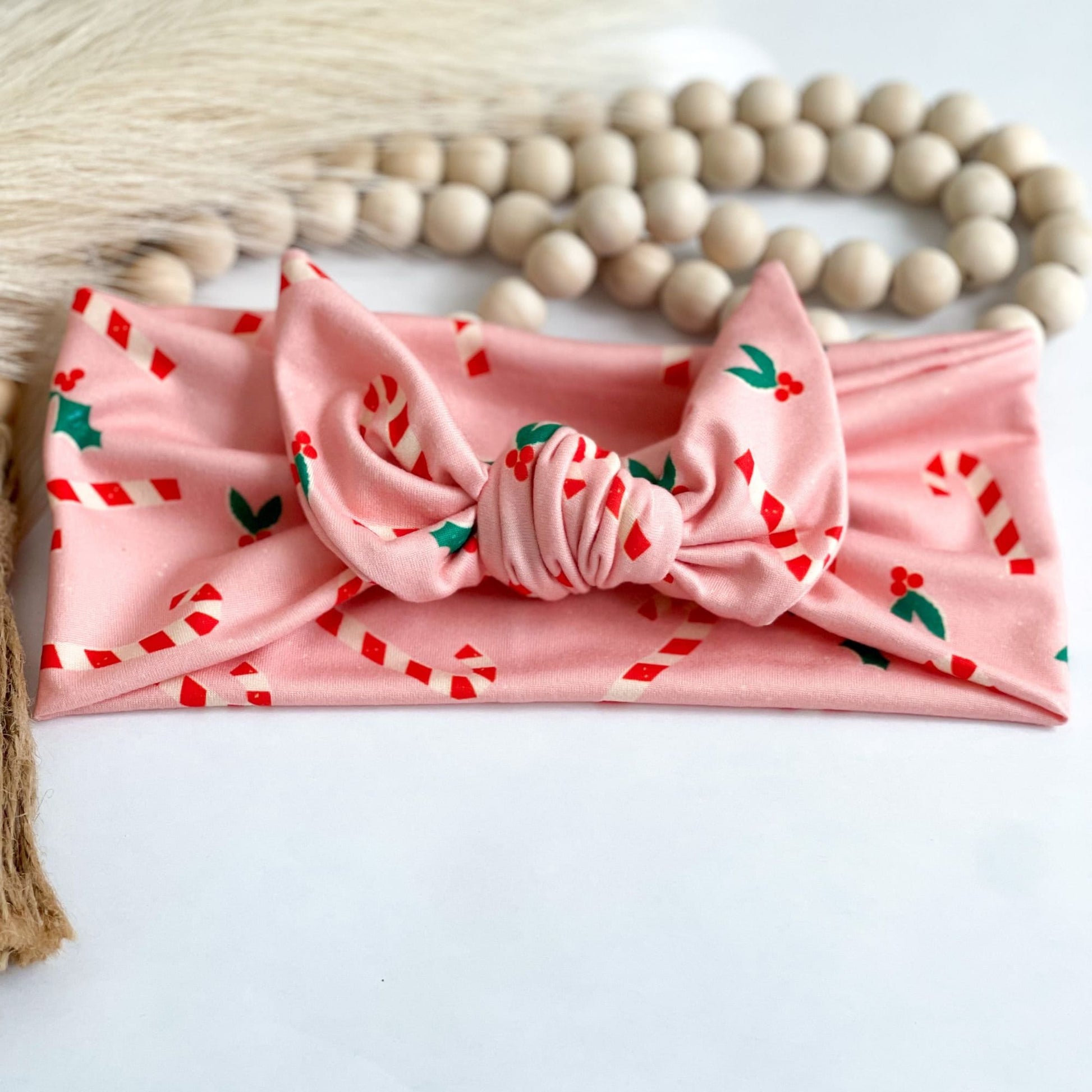 Christmas Headband for Women, Candy Cane Lights, Holiday Party Self-Tie Headband Headband Studio