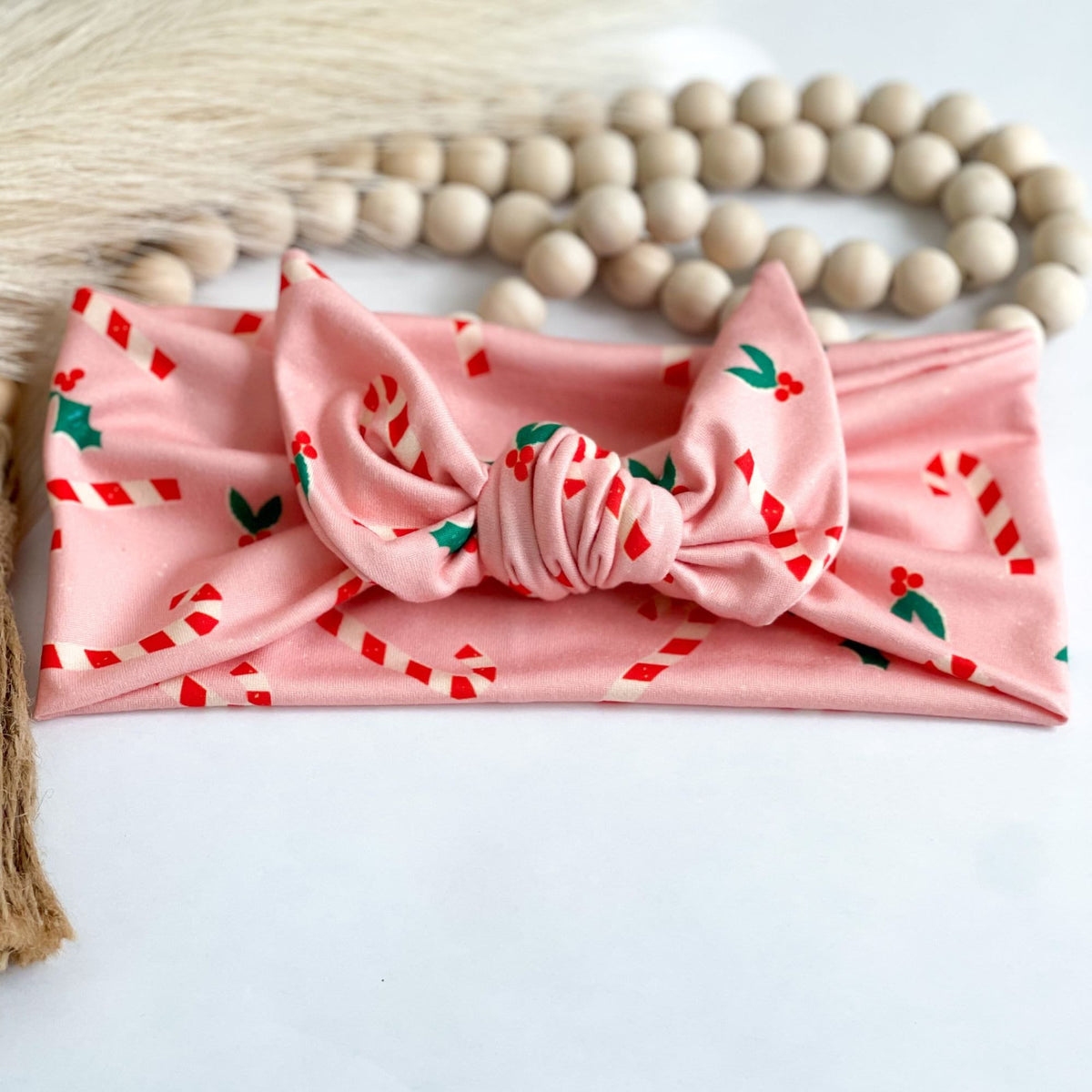 Christmas Headband for Women, Candy Cane Lights, Holiday Party Self-Tie Headband Headband Studio