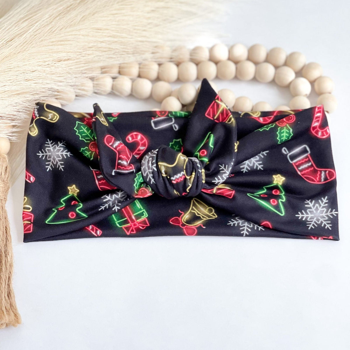 Christmas Headband for Women, Candy Cane Lights, Holiday Party Self-Tie Headband Headband Studio