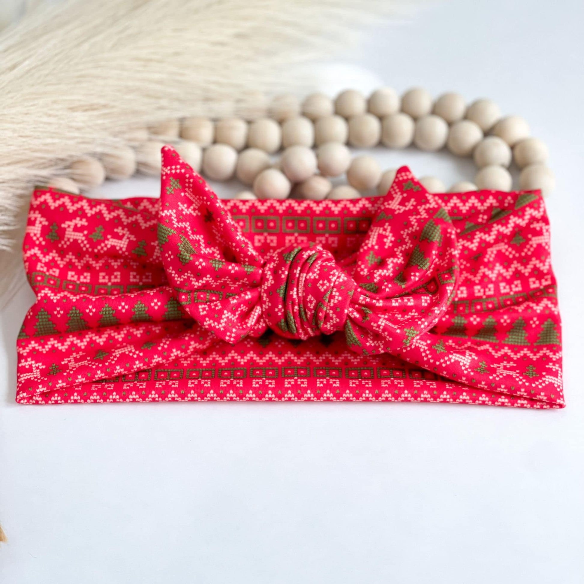 Christmas Headband for Women, Candy Cane Lights, Holiday Party Self-Tie Headband Headband Studio