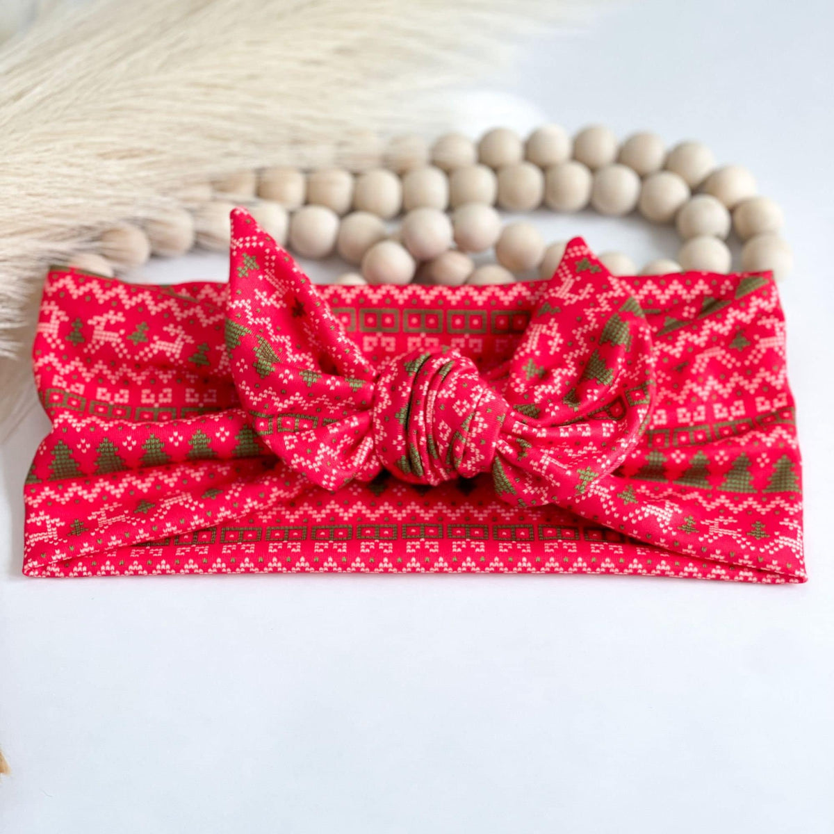 Christmas Headband for Women, Candy Cane Lights, Holiday Party Self-Tie Headband Headband Studio