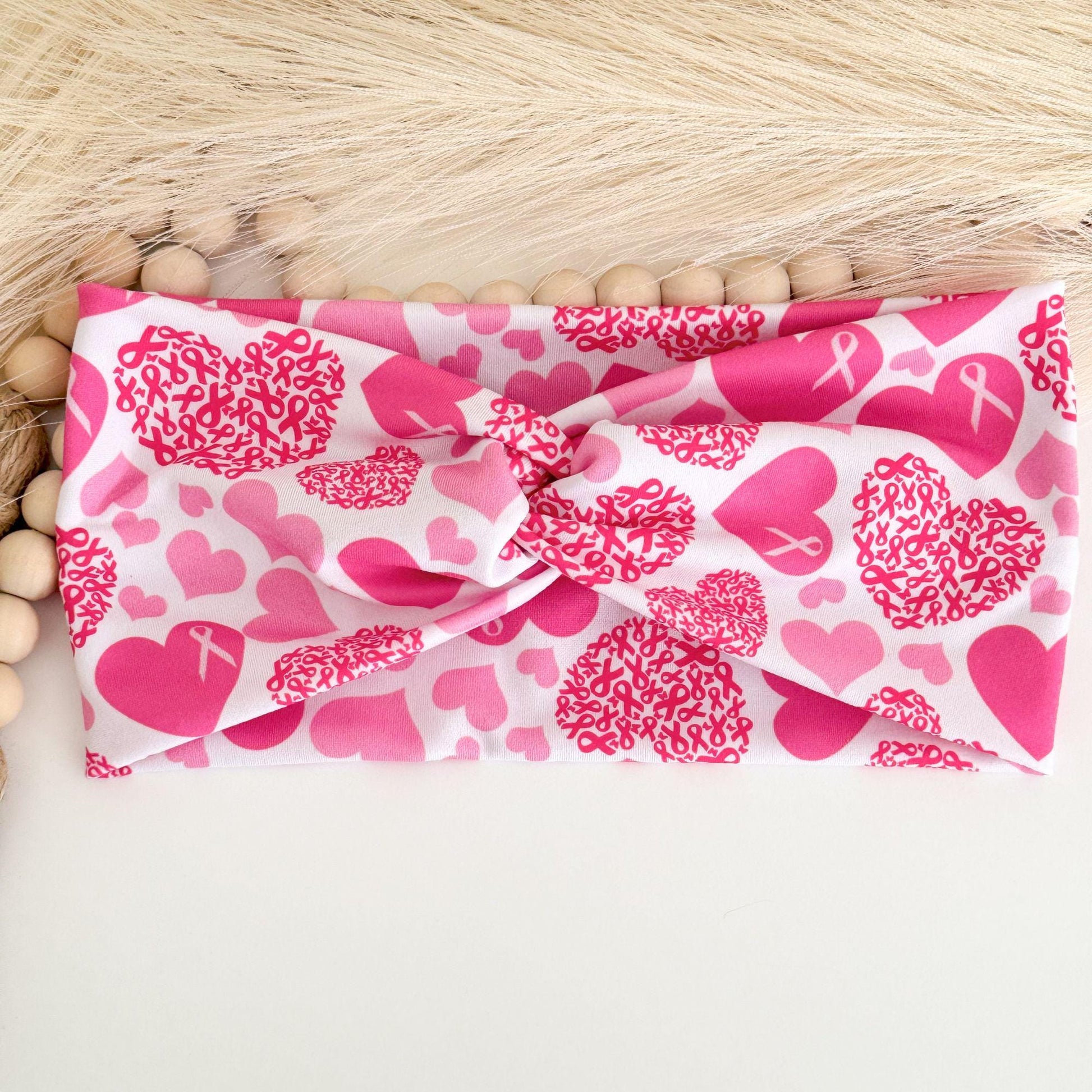 Pink Ribbon Breast Cancer Awareness Headbands for Women, Twist Soft & Stretchy Headband, Nurse Headband, Headband Studio